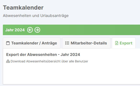 Abwesenheiten Export im Teamkalender