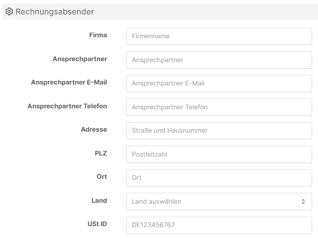 Rechnungsdaten Absender